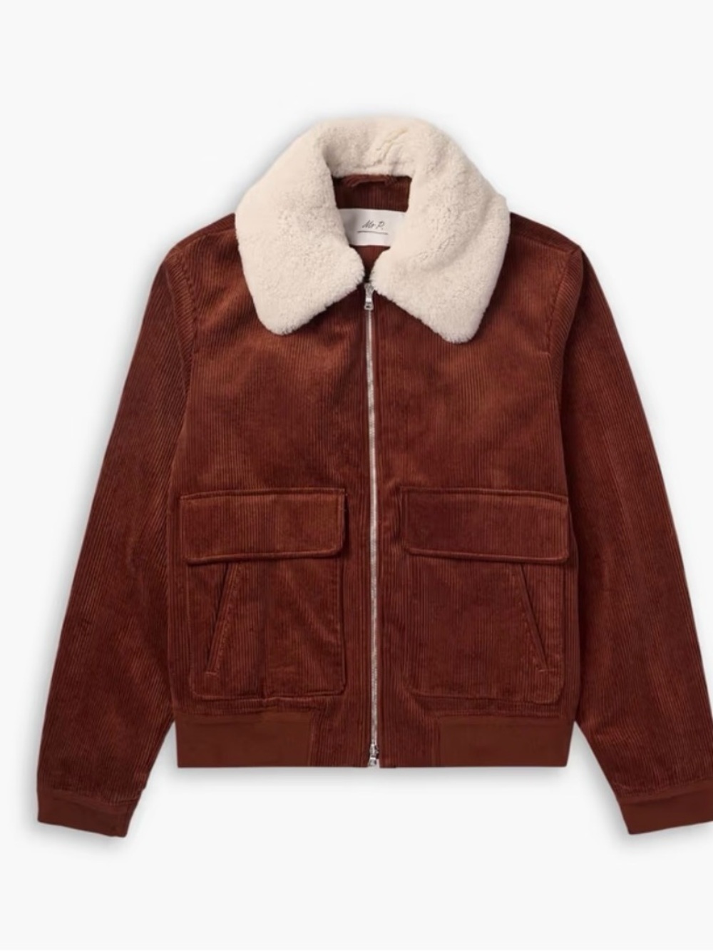 NWT Mr P. Men’s Shearling-trimmed cotton-corduroy bomber jacket Size M